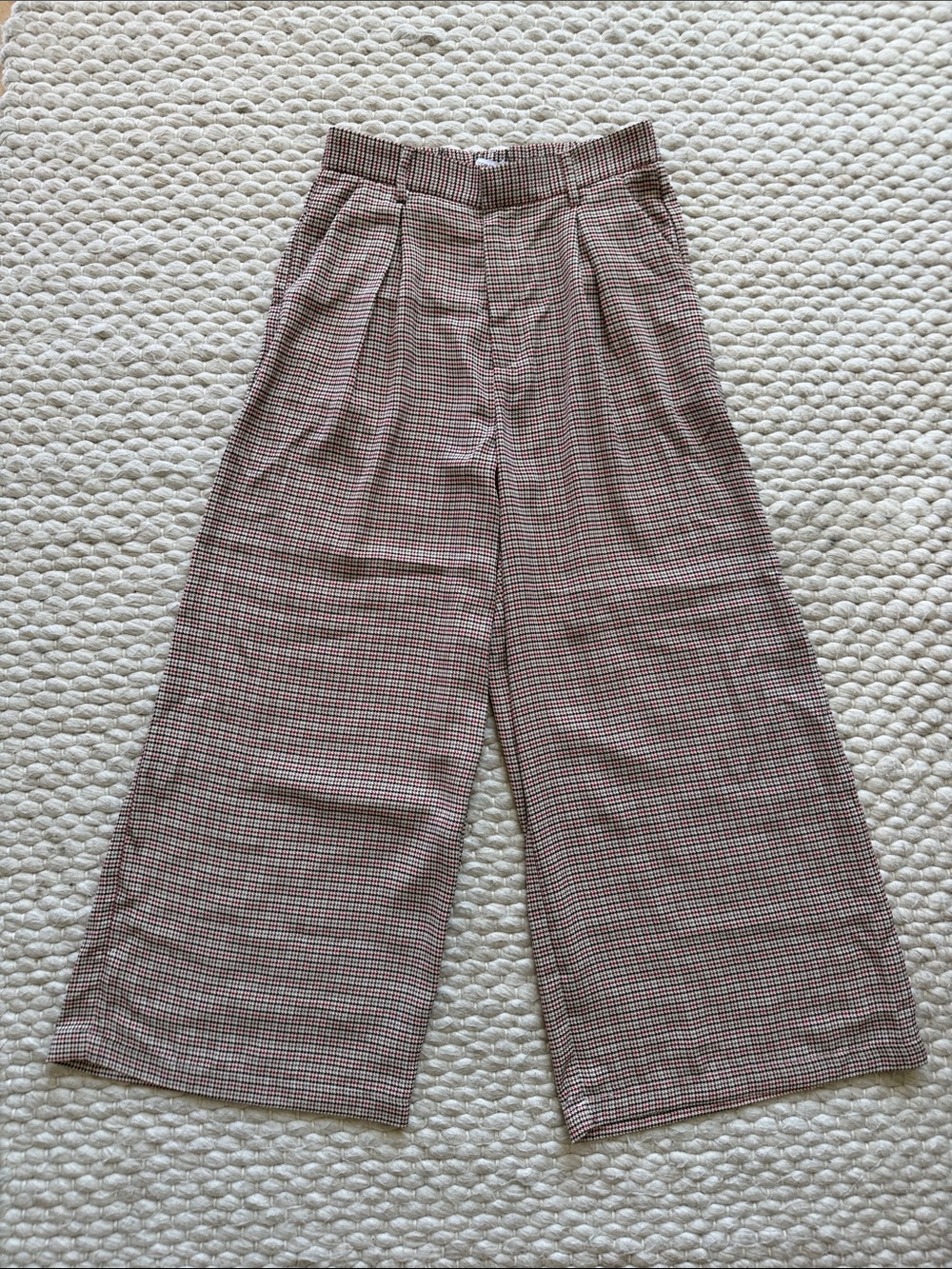 Wide-Leg Houndstooth High-Rise Dress Pants in Brown and Black
